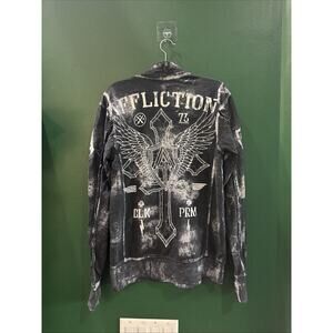 Affliction Live Fast Full Zip Cross Sweatshirt Jacket Eagle Wings L Black Rare